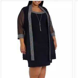 R & M Richards Two-Piece Foil Knit Detail Dress & Jacket